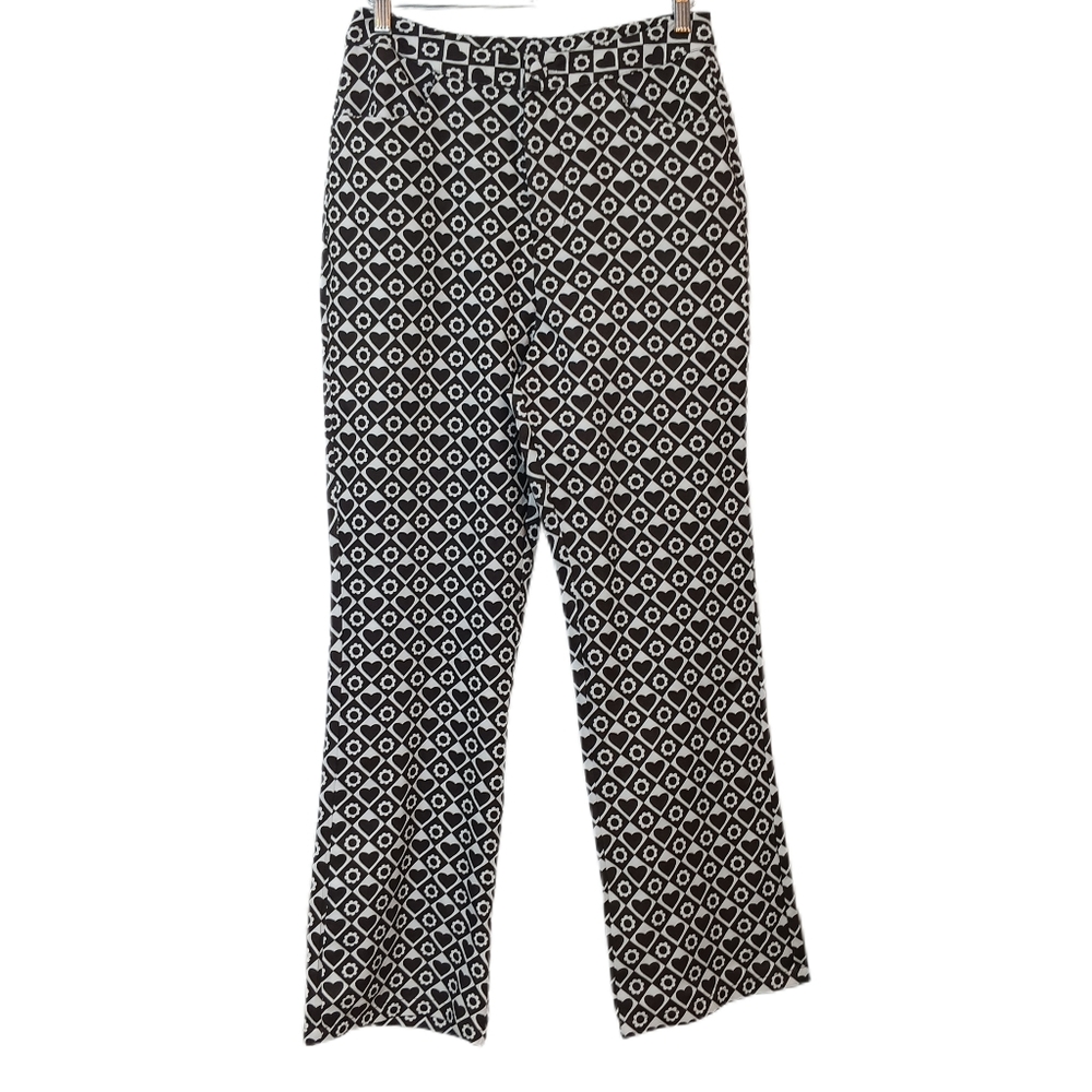 Cider Pants Trousers Womens L Dark Brown Loving Flower Heart Flare‎ Retro 70s
